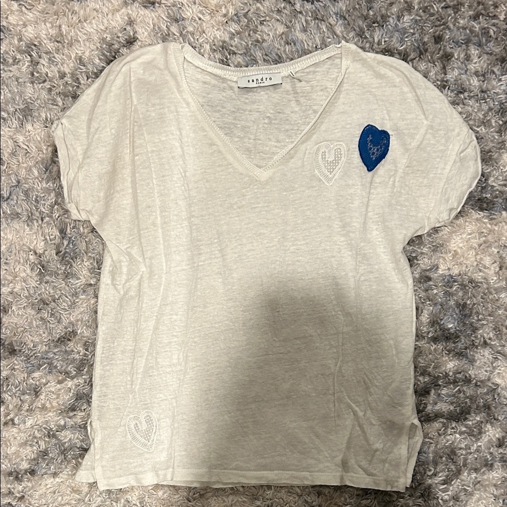 Women Sandro white tee shirt with hearts